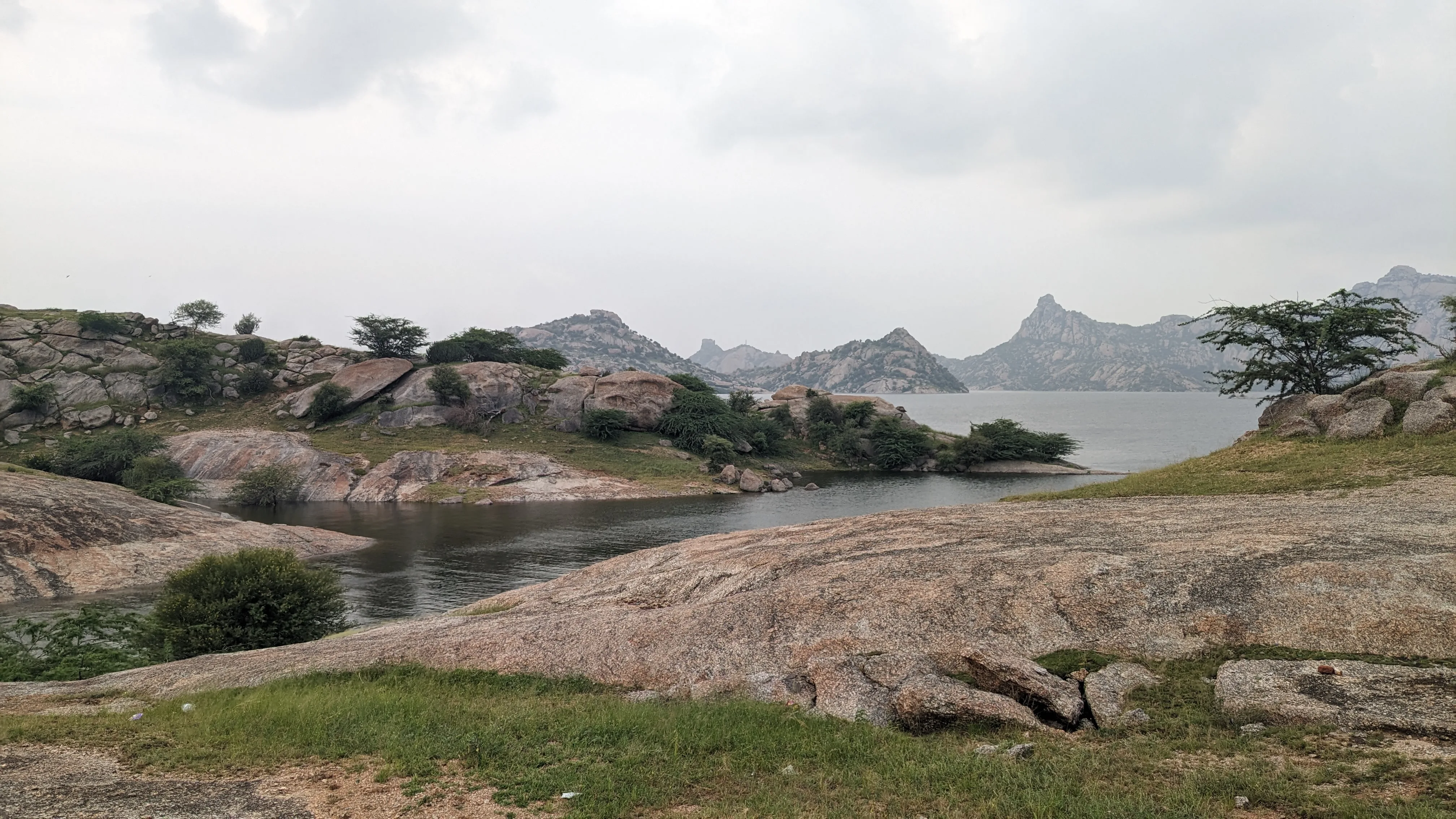 Granite outcrops and water on the drive out